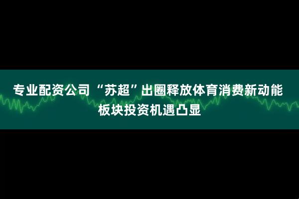 专业配资公司 “苏超”出圈释放体育消费新动能 板块投资机遇凸显